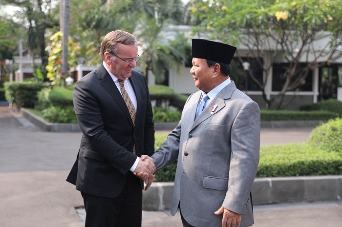 Menteri Pertahanan Prabowo Subianto menerima kunjungan kehormatan Menteri Pertahanan Jerman Boris Pistorius. (Dok. Tim Media Prabowo Subainto)